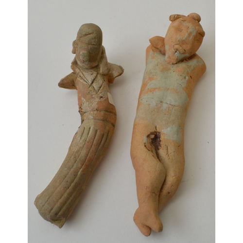 66 - A collection of four Sung Dynasty type, reclining ceramic figures around 13cm long (4)