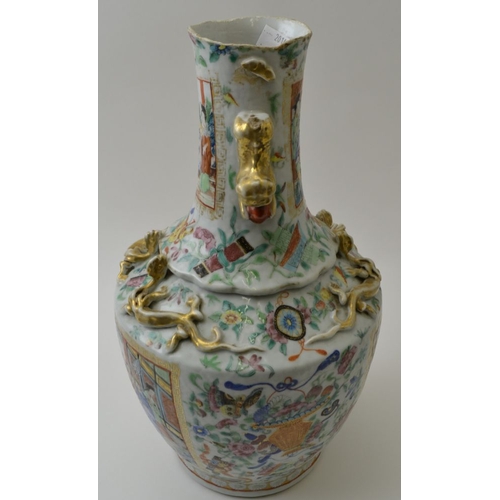 91 - A late 19th century Canton Chinese porcelain vase painted in the famille rose palette, mounted with ... 