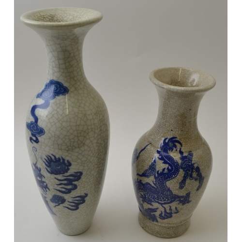 94 - Two official / authorised Chinese ceramic vases, crackle glaze, with printed dragon decoration, the ... 