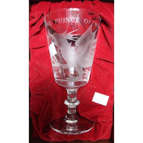 115 - A T Webb and sons engraved glass goblet, commemorating the investiture of  HR The Prince of Wales at... 