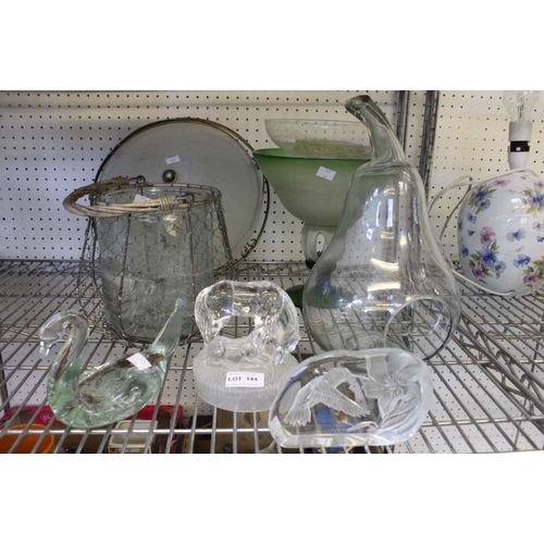 144 - Selection of collectable and domestic glassware to include a large pear