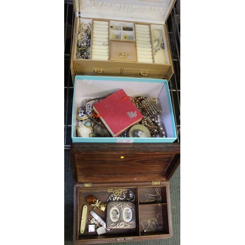 149 - Three boxes of costume jewellery and a small silver photo frame