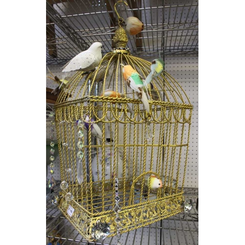 150 - Decorative gilded bird cage a lamp and a floral box