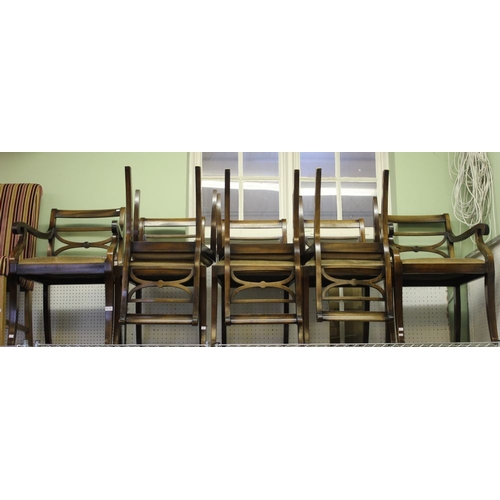 158 - A set of eight Regency design dining chairs, comprising six singles and a pair of carvers