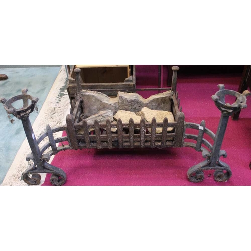 235 - Impressive iron fire basket with dogs