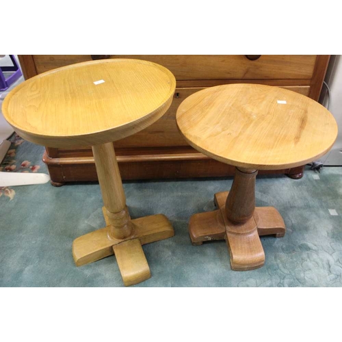 243 - Two 'scratch built' oak circular topped single column tables