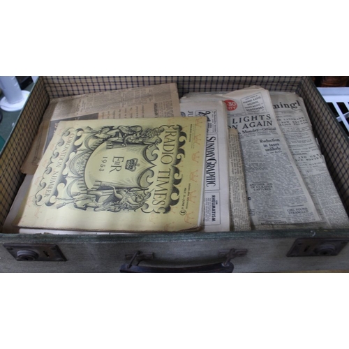 258 - Three vintage suitcases containing collectors newspapers