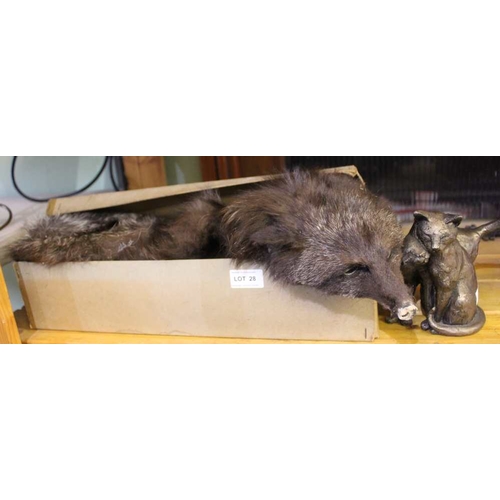 28 - A full body fur stole in original retail box together with a modern sculpture of two cats