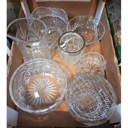 36 - A box containing cut glass jug, bowls ice-bucket etc