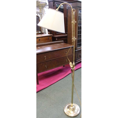 48 - Antique design adjustable brass floor standing reading light with parchment shade