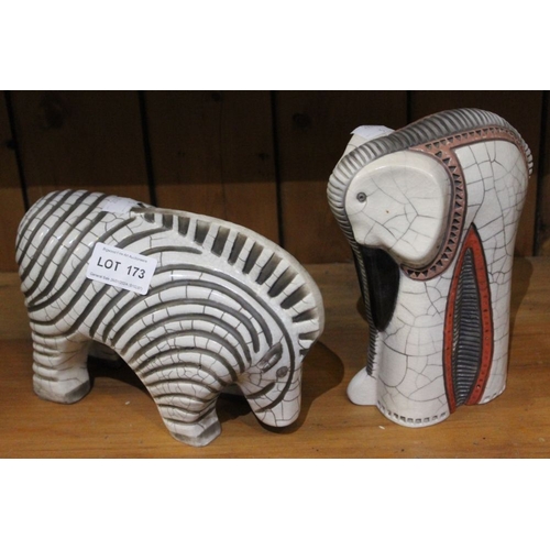 173 - A Raku elephant and zebra (2)