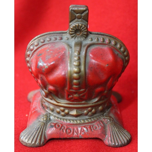 296 - Coronation 1953 QEII cast iron money bank in the form of a crown