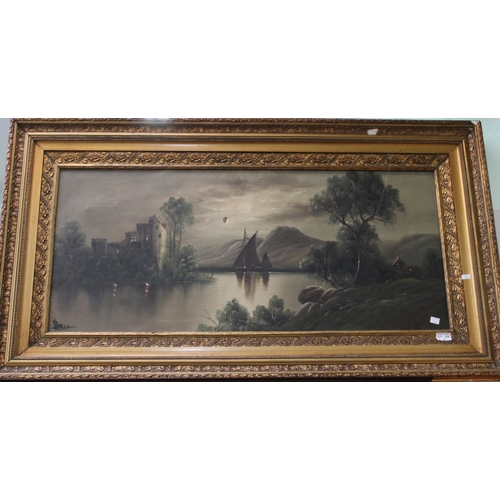 308 - A Continental oil painting on canvas river scene gilt framed