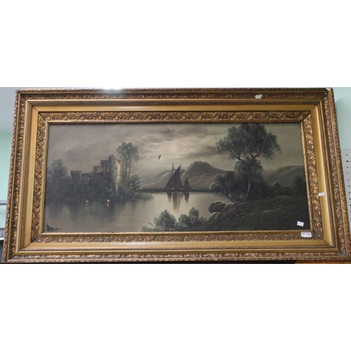 308 - A Continental oil painting on canvas river scene gilt framed