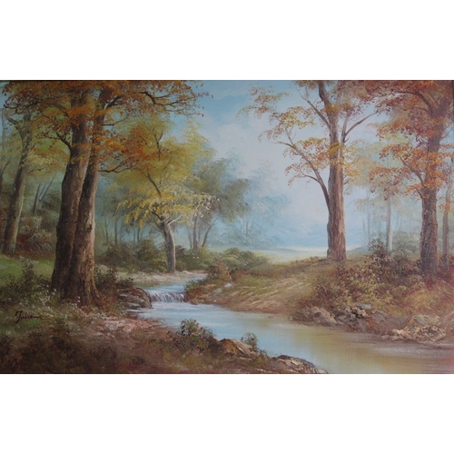 309 - Late 20th century oil on canvas river scene framed