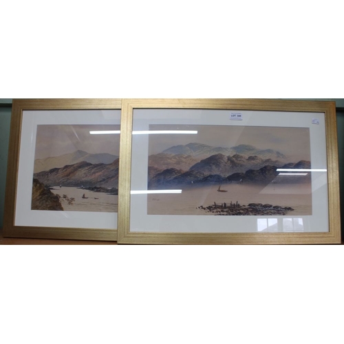 345 - E Earp, a pair of watercolour paintings, Lake and mountain scenes, with sail craft, both signed, 26c... 