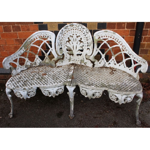 370 - A well weathered white metal fancy garden bench