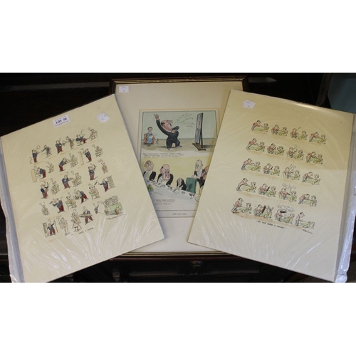 78 - Three H M Bateman cartoons, one framed two not mounted