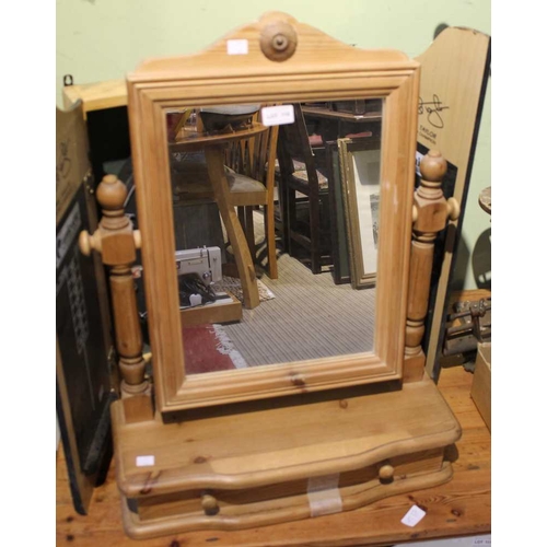 110 - A pine swing mirror with single drawer beneath