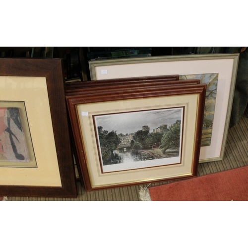 127 - A selection of pictures and prints to include an unusual framed glass panel (7)