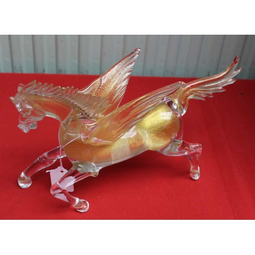 134 - A Murano glass Pegasus horse, having gilt aventurine decoration, etched 