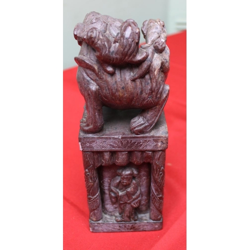 148 - A pair of substantial Chinese soap stone seals with carved dog of Fo