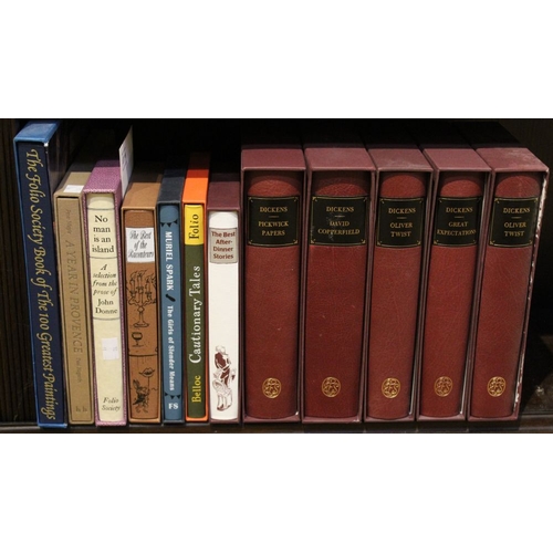 16 - A selection of Folio Society books to include five Charles Dickins in quarter leather