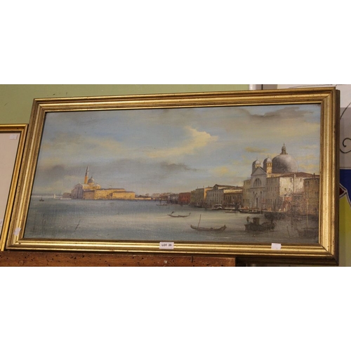 20 - An oil on canvas of a Venetian scene indistinctly signed in gilt frame, image size within the frame ... 