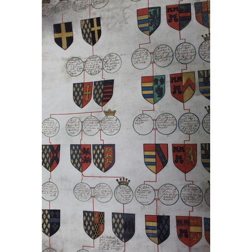 244 - A College of Arms Pedigree Roll, hand painted on vellum, with Coats of Arms and calligraphic script ... 