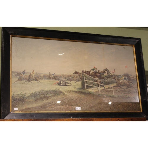 41 - A large 19th century print of a steeple chase in contemporary frame