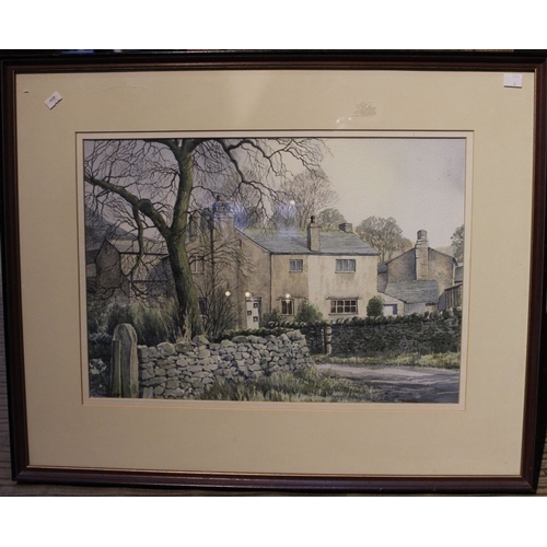 61 - Watercolour buildings in Feizor West Yorkshire by J Ingham Riley framed & glazed