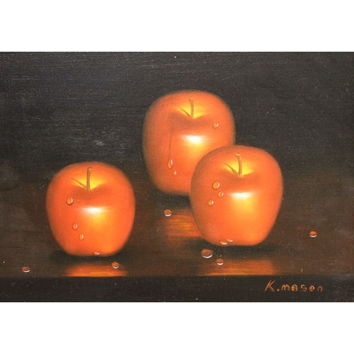 71 - Oil on canvas K.Mason Red Apples framed