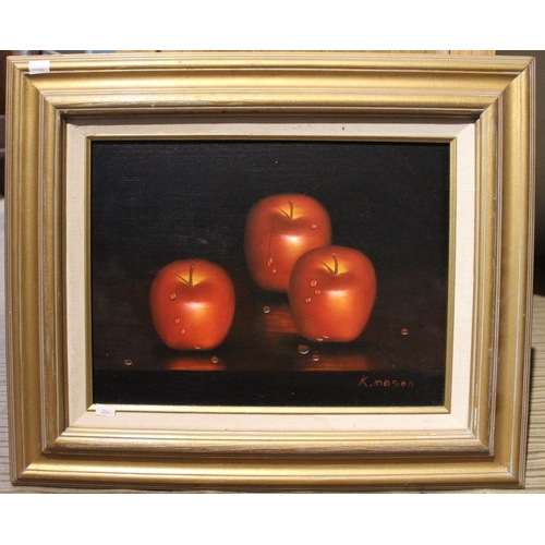 71 - Oil on canvas K.Mason Red Apples framed