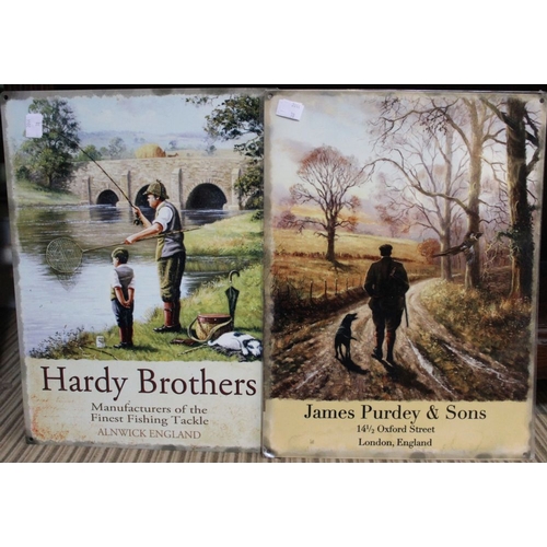 73 - Two reproduction tin advertising signs, James Purdy and Hardy Brothers