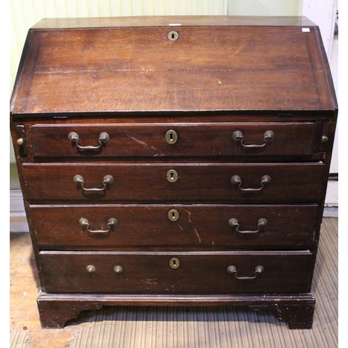 95 - Possibly late Georgian bureau, four drawers and a drop down slope on bracket feet