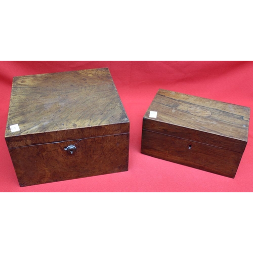 119 - A 19th century rosewood veneer caddy box and one other box, contents include watches and early studi... 