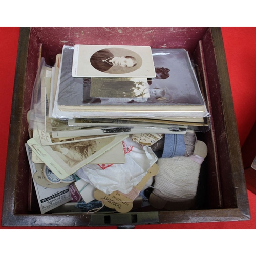 119 - A 19th century rosewood veneer caddy box and one other box, contents include watches and early studi... 