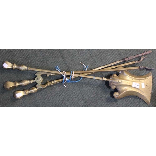 22 - A set of heavy gauge Brass Fireside Implements