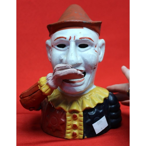 269 - A cast metal, reproduction, painted Clown money bank