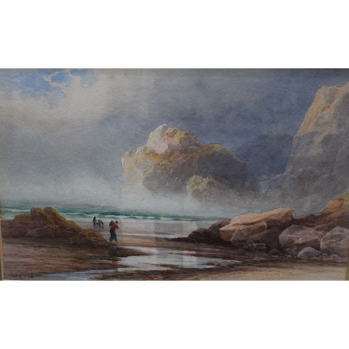 273 - A pair of original watercolours of Cornish beach scenes, signed by W H Pike in gilt, glazed frames