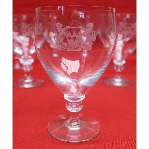 312 - A set of ten Georgian design wine goblets, each engraved with a crest