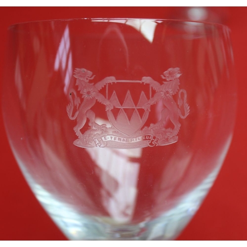 312 - A set of ten Georgian design wine goblets, each engraved with a crest