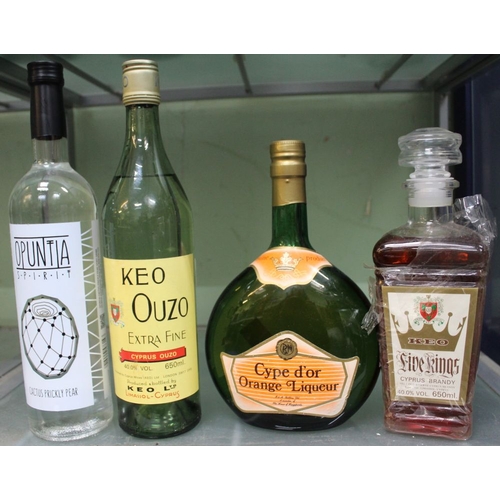 73 - Keo Ouzo Extra Fine, 1 bottle 

Keo Five Kings Cyprus Brandy, 1 bottle 

Cype d'Or Orange Liqueur, 1... 