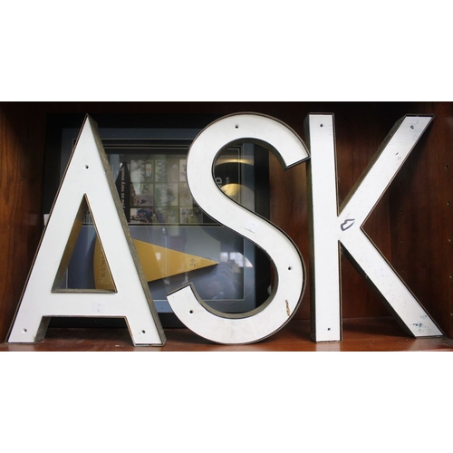 81 - Three large brass letters with white inserts ASK and an associated Plaque from the Grand ASK Tour