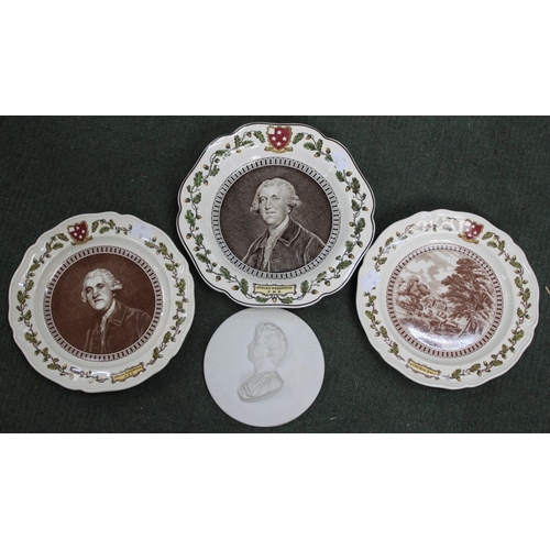 88 - Three commemorative Wedgwood plates and a commemorative plaque