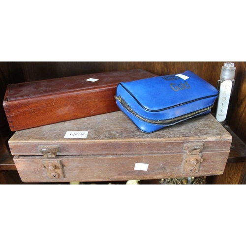 97 - A wooden cased pathologists tool box with associated medical equipment