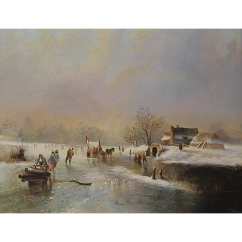 11 - M.Brandrett 20th century Oil on canvas a Dutch winter scene in gilded frame (master forger)