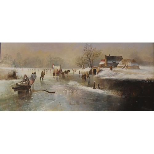 11 - M.Brandrett 20th century Oil on canvas a Dutch winter scene in gilded frame (master forger)