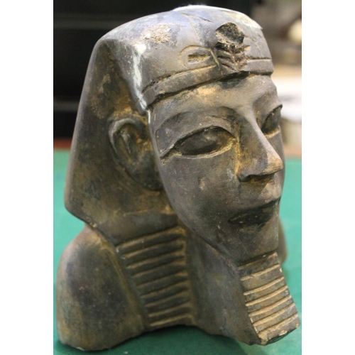 14 - Ancient chiselled stone sculptured bust of an Egyptian Pharaoh still with traces of gold showing