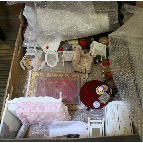 146 - A large well made Dolls House together with an extensive collection of furniture etc (2 boxes)